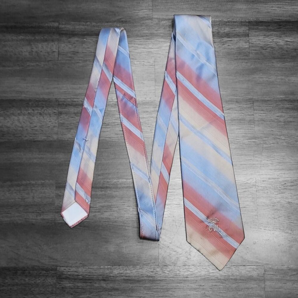 VTG Countess Mara Pastel Stripe Silk Tie 56x3 Retro Prep Old School Throwback